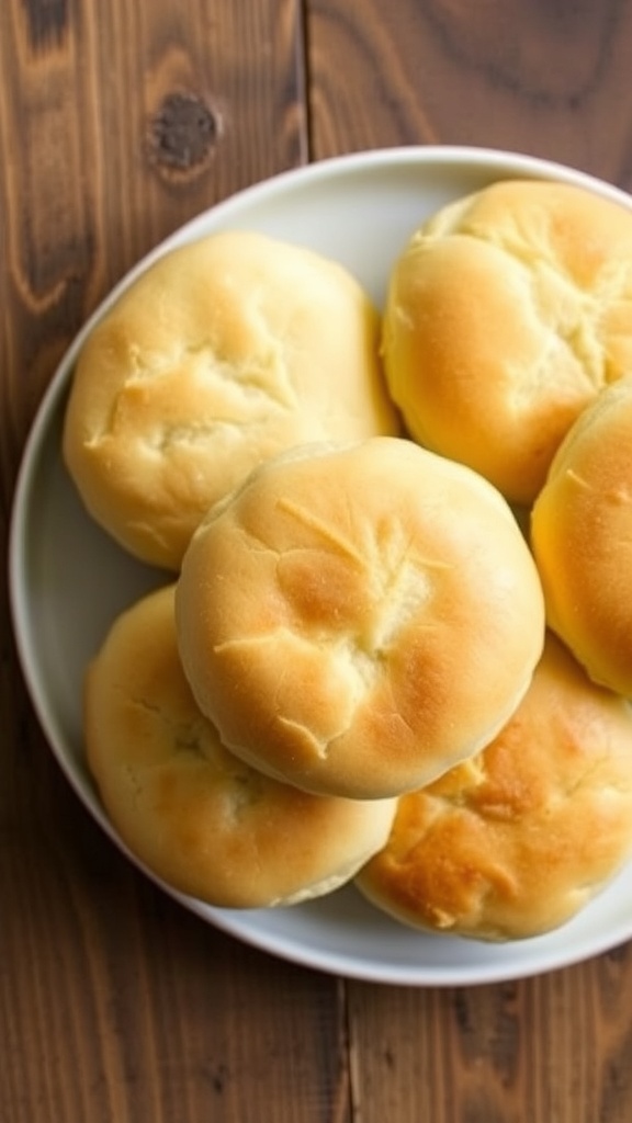 Fluffy flourless paleo hamburger buns on a plate, ready for burgers.